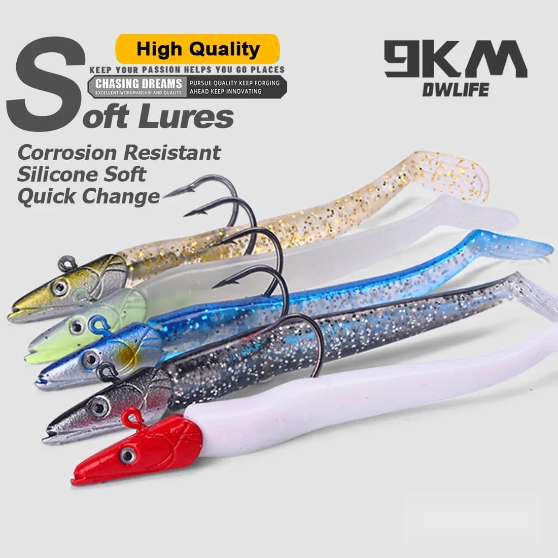 Pehme ujudamärgis (swimbait) jiga-pea ja konksuga, 1–5 tükki, 12,5 cm